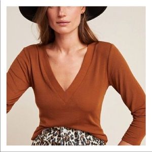 Anthropologie Rustic V Neck Ribbed Top